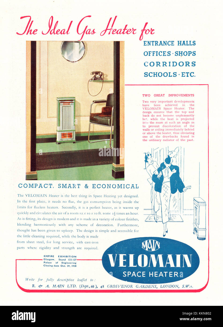 1938 Velomain Magazine UK Chauffage à l'annonce Banque D'Images