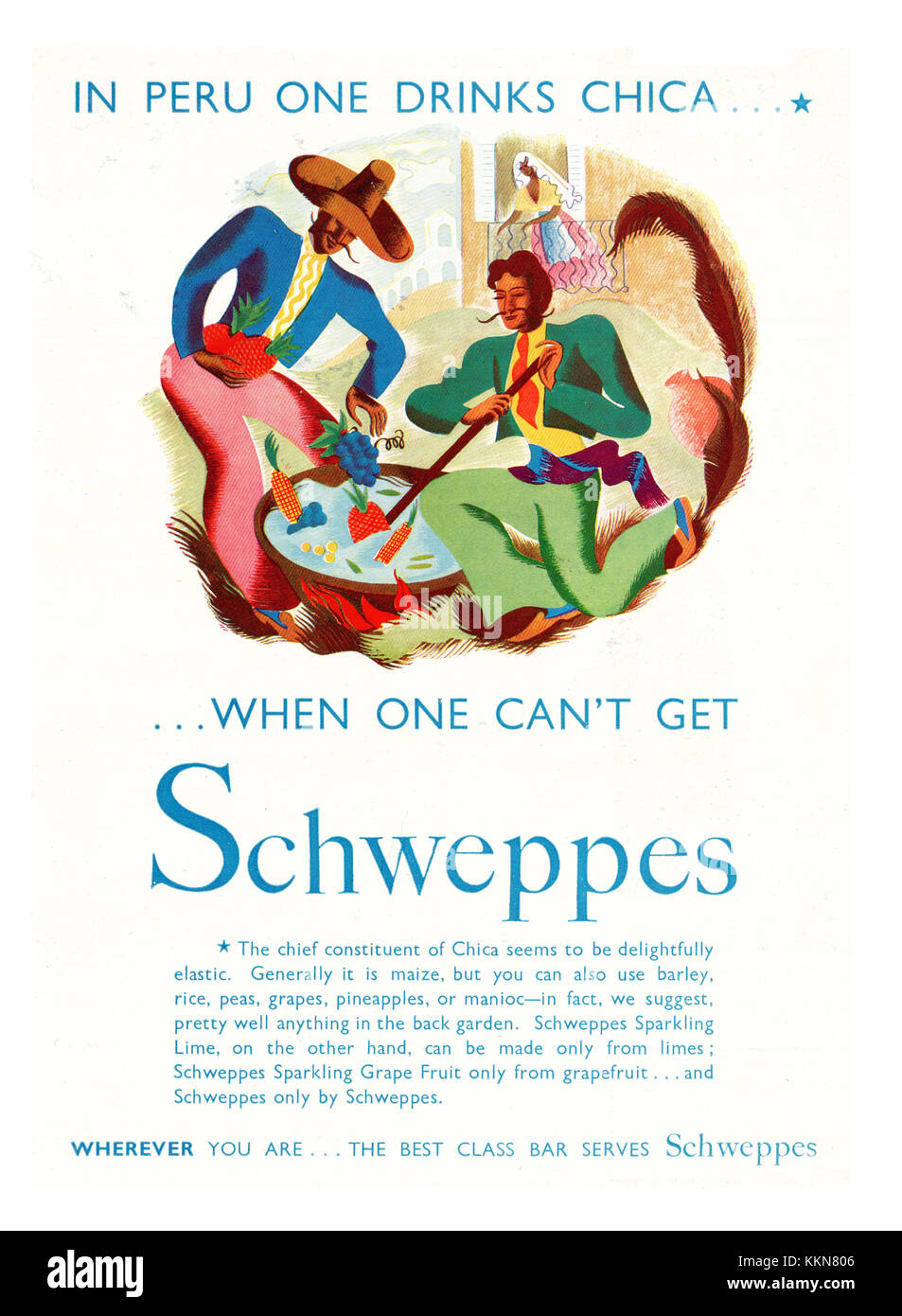 1938 Le magazine britannique boissons Schweppes Annonce Banque D'Images