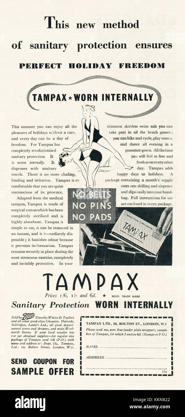 1938 Le magazine britannique annonce Tampax Banque D'Images
