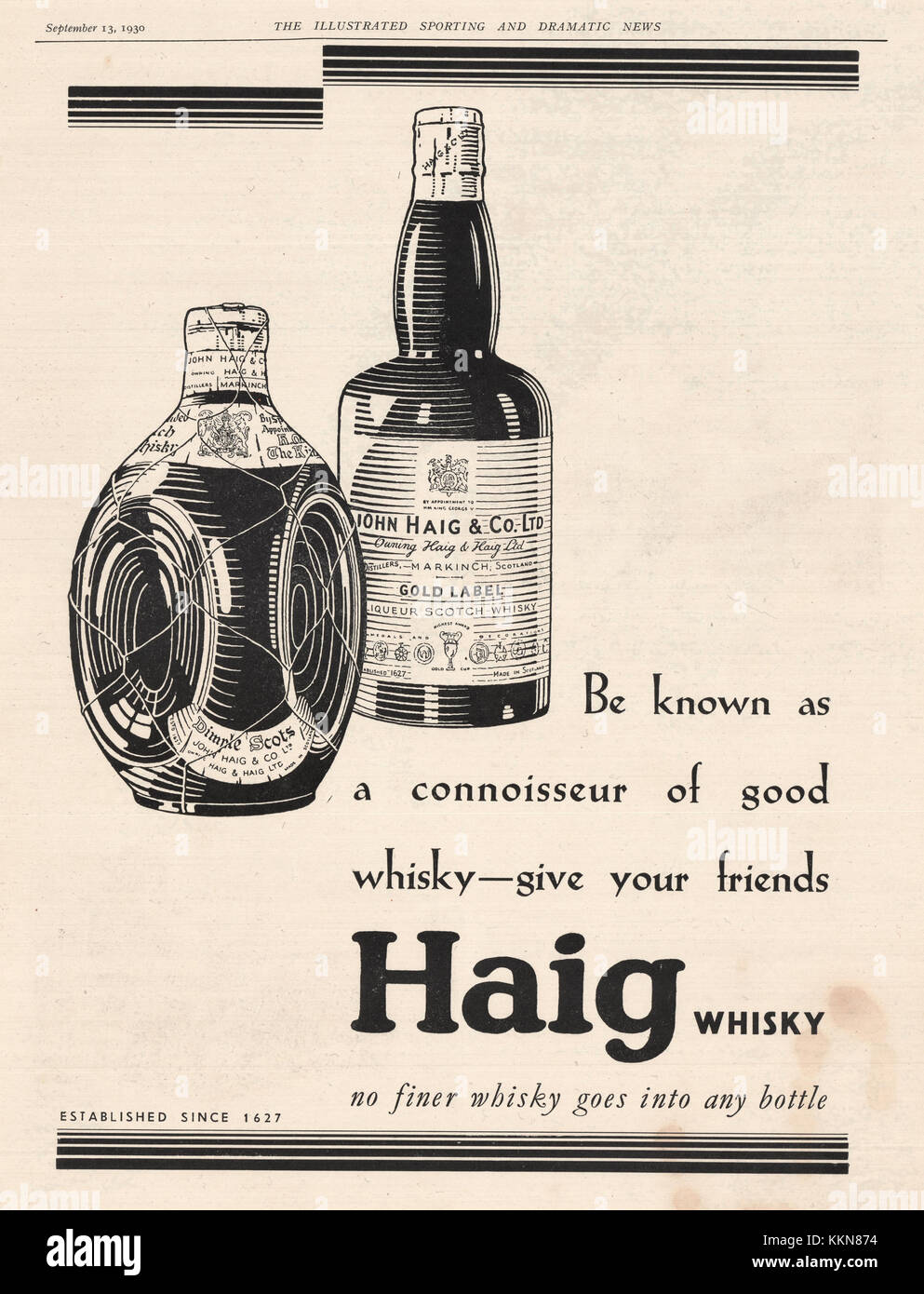 1930 Le magazine britannique annonce Whisky Haig Banque D'Images