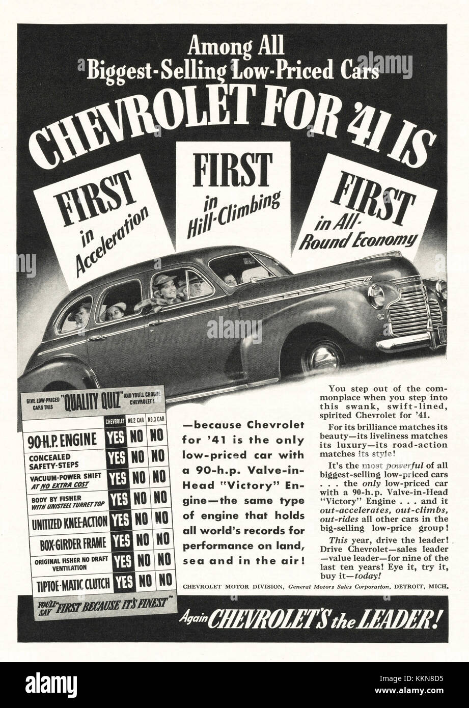 1941 Magazine américain annonce Chevrolet Banque D'Images