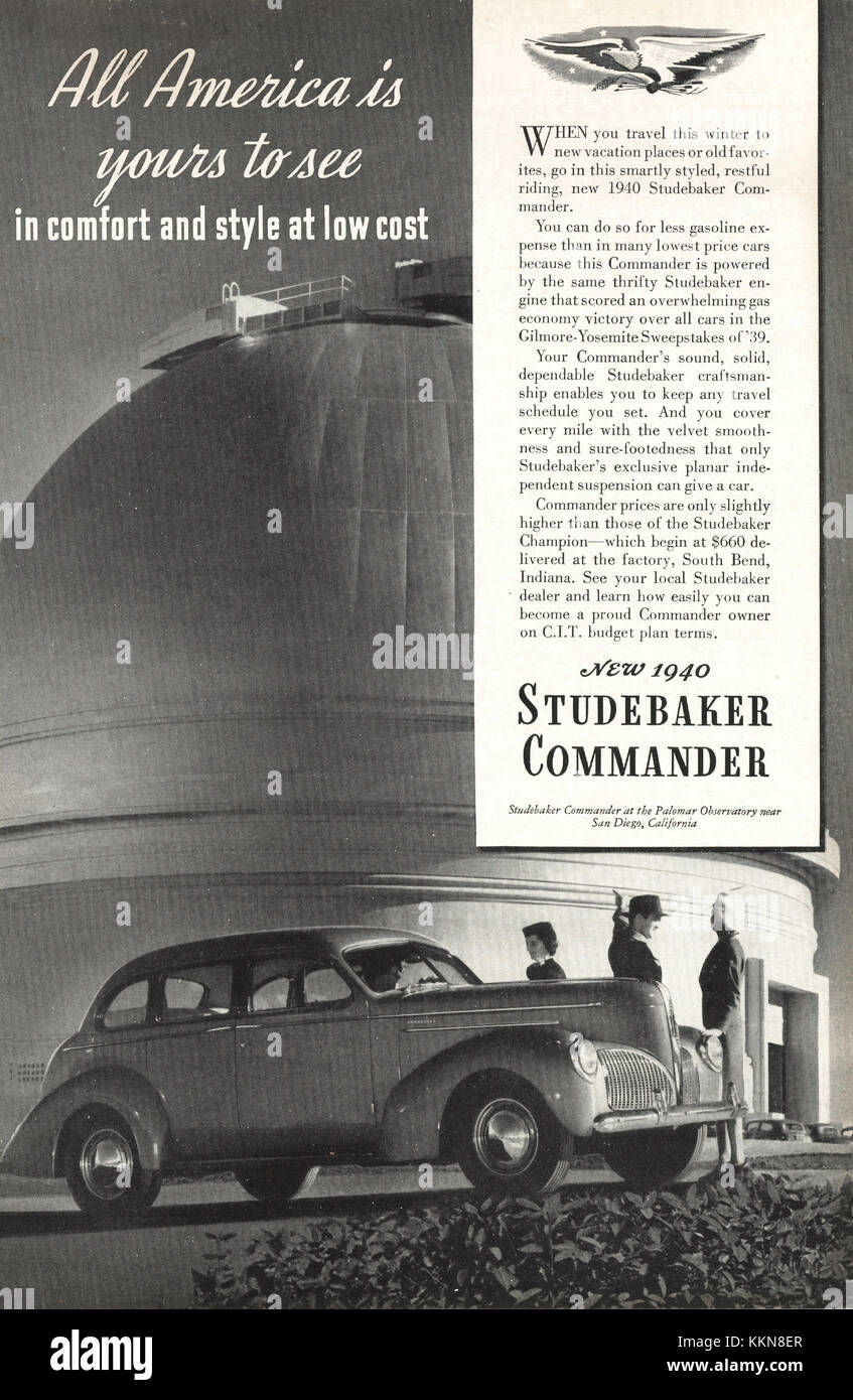 1939 Studebaker Commander Annonce magazine américain Banque D'Images