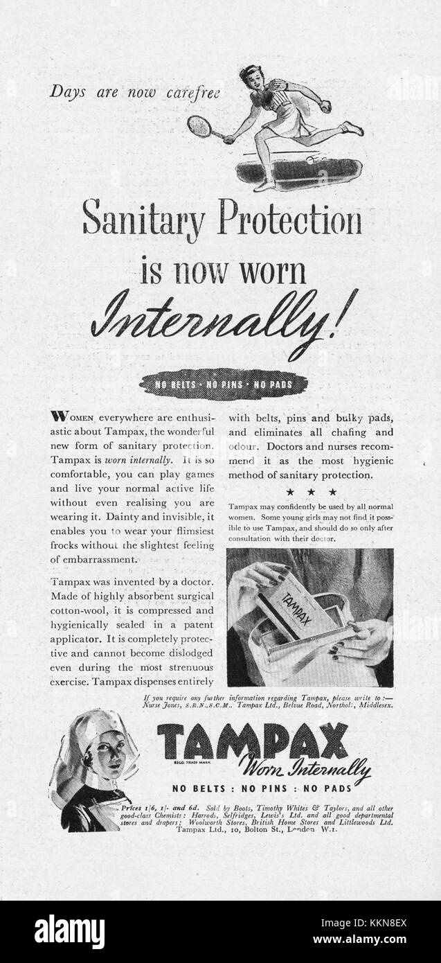 1939 Le magazine britannique annonce Tampax Banque D'Images