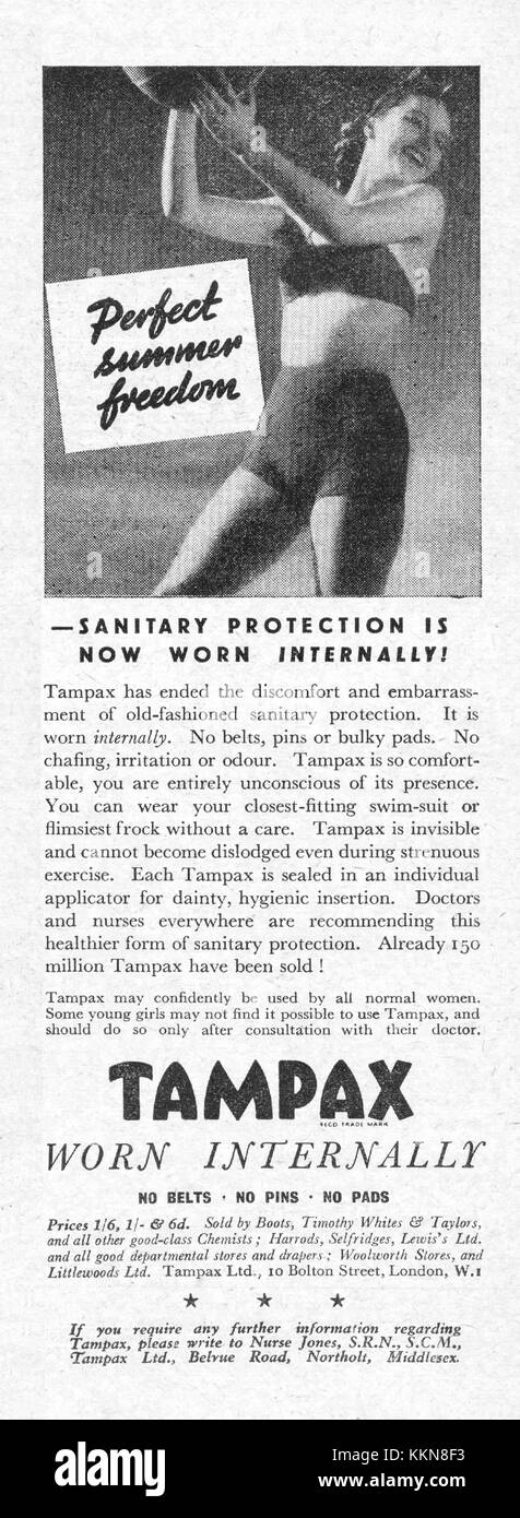 1939 Le magazine britannique annonce Tampax Banque D'Images