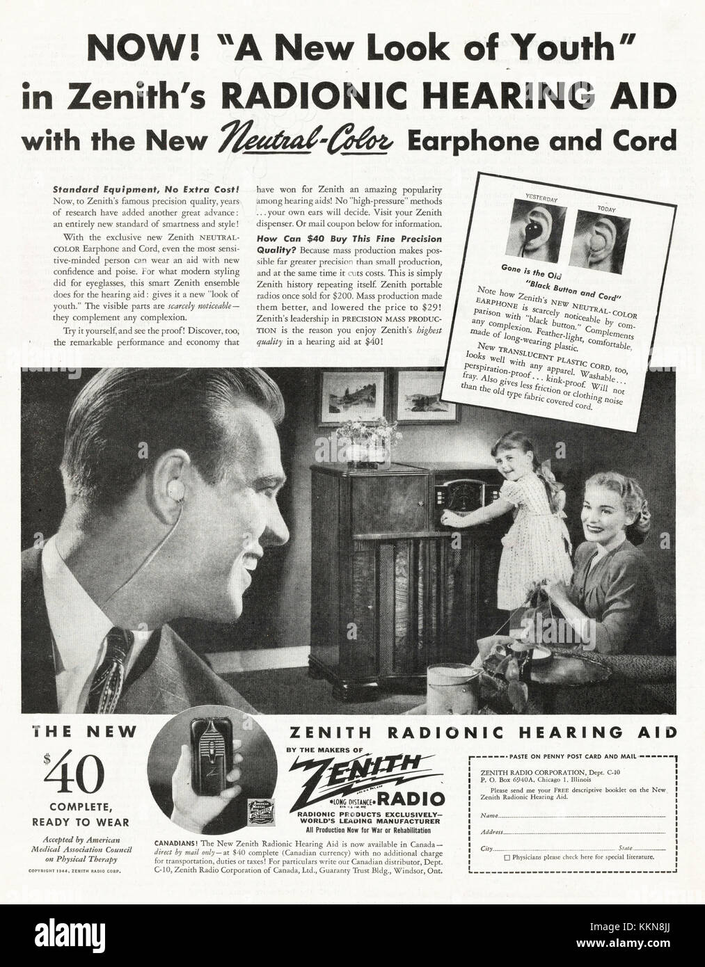 1943 Magazine américain annonce radio Zenith Banque D'Images