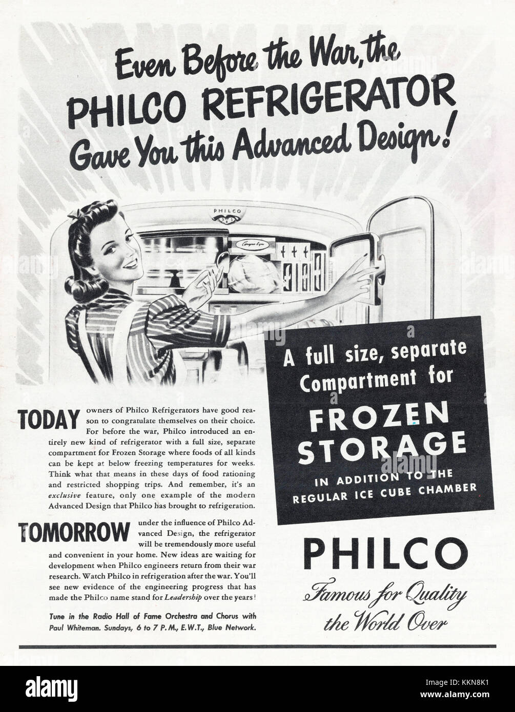 1943 Magazine américain Philco annonce réfrigérateur annonce Photo Stock -  Alamy