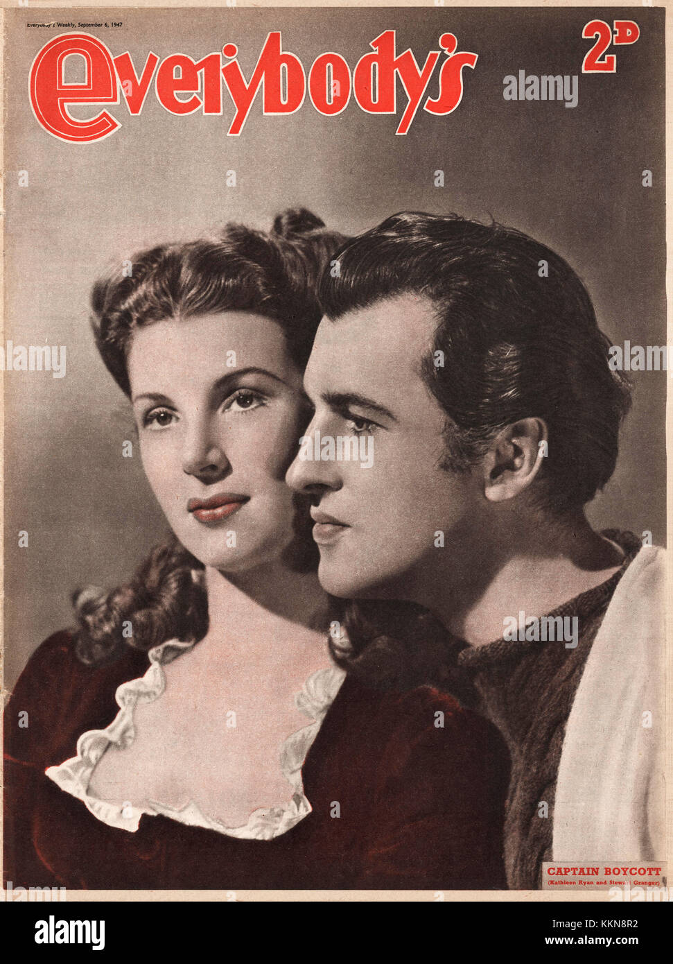 1947 Everybody's Magazine Kathleen Ryan & Stewart Granger Banque D'Images