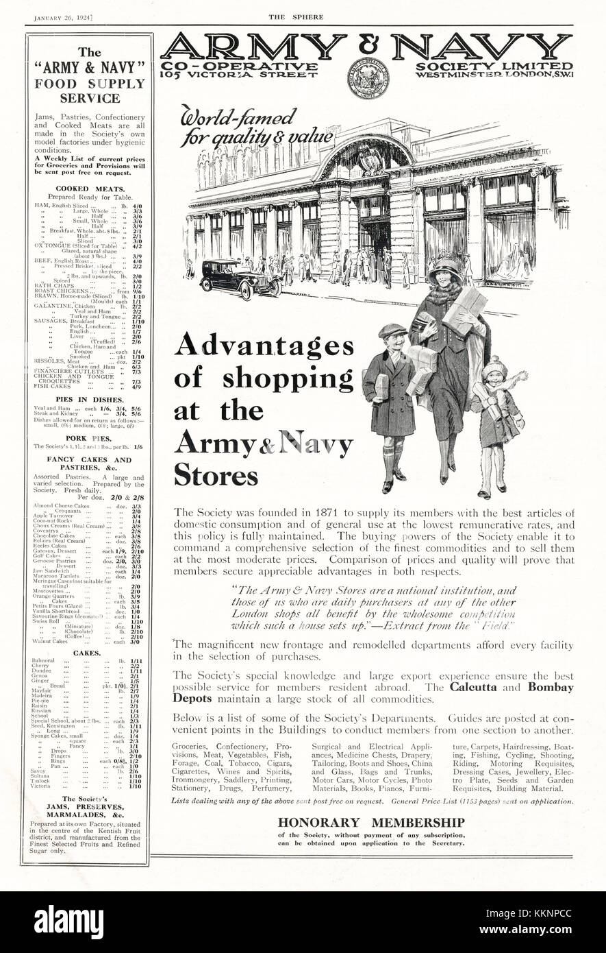 1924 Le magazine britannique annonce magasins Army & Navy Banque D'Images
