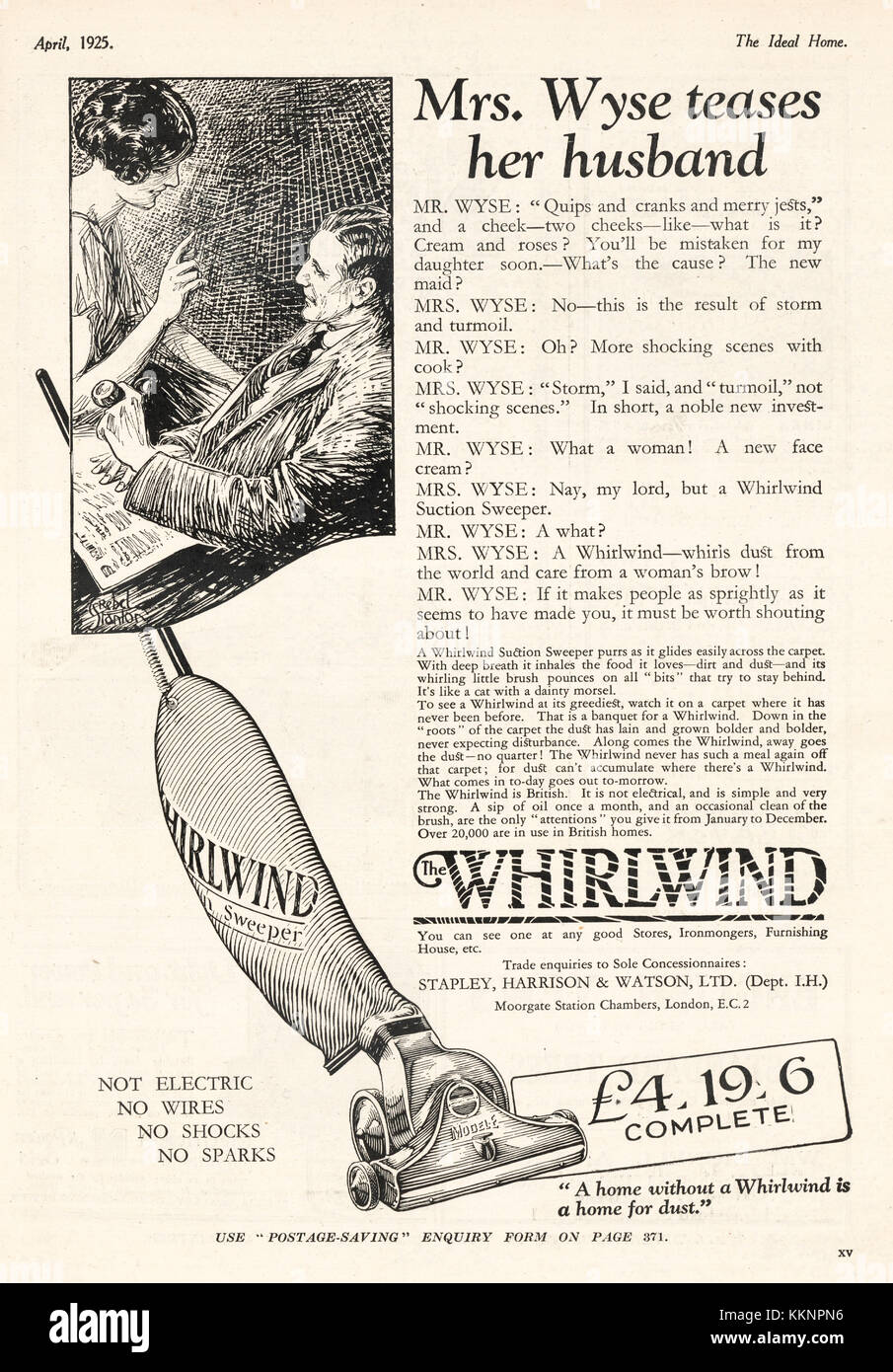 1925 Magazine BRITANNIQUE Whirlwind Aspirateur Annonce Photo Stock - Alamy