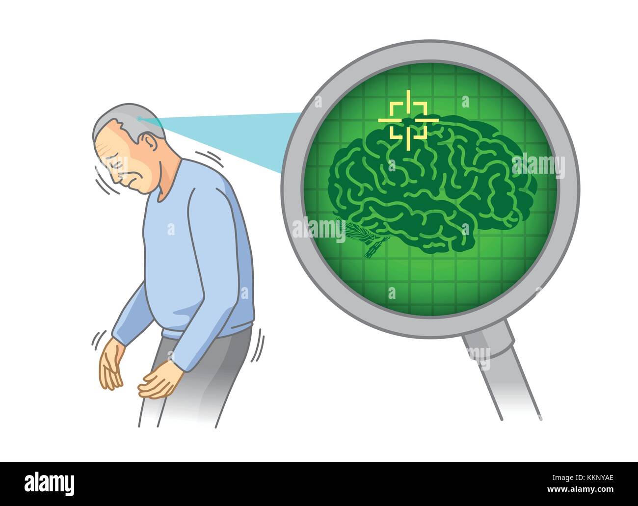 Vérifier l'intérieur du cerveau de personnes âgées avec loupe. Illustration à propos de l'analyse médicale concept. Illustration de Vecteur