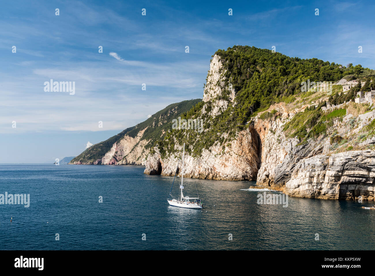 Vue panoramique sur la mer à partir de l'enceinte médiévale de Porto Venere, ligurie, italie Banque D'Images