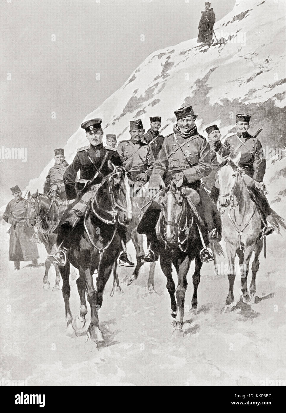 Cavalerie serbe pendant la guerre des Balkans de 1912-1913. De Hutchinson's histoire de l'ONU, publié en 1915. Banque D'Images