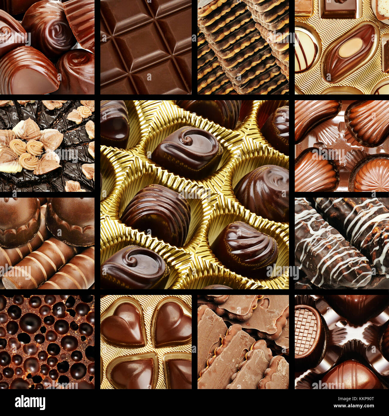 Collage de chocolats et biscuits. Fond doux. Banque D'Images
