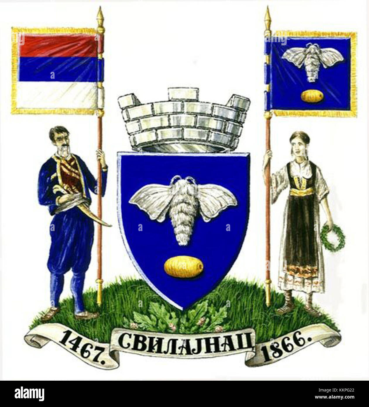 Svilajnac est une ville située en Serbie. L'image montre une vue panoramique de la ville, mettant en évidence son environnement naturel et son architecture locale. Banque D'Images