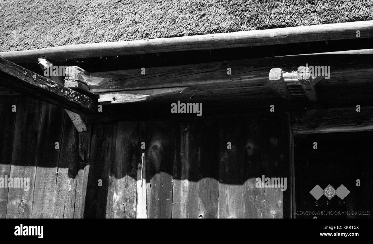 Une photographie en noir et blanc représentant Medvedjek en 1960, montrant la vie rurale en mettant l'accent sur son environnement et les habitants pendant cette période. Banque D'Images