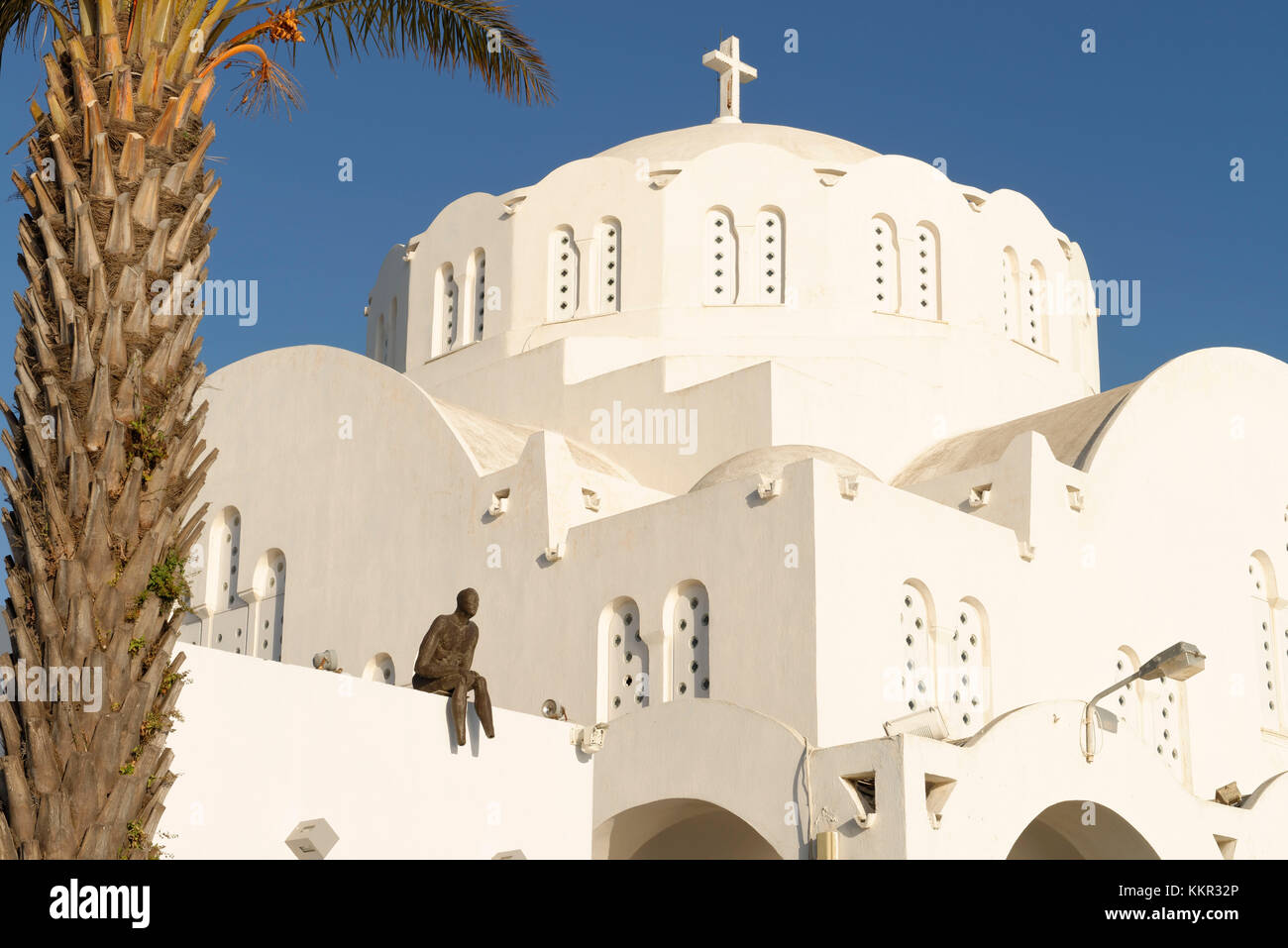 Cathédrale de Fira, île de Santorin, la mer Égée, les Cyclades, îles de la mer Égée, Grèce Banque D'Images