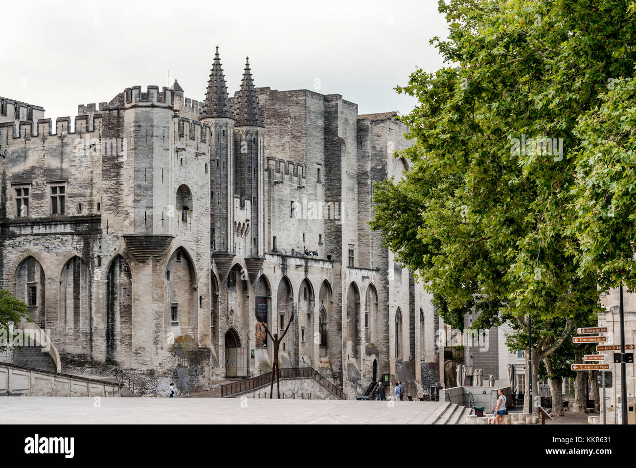 Avignon, Provence, Provence-Alpes-Côte d'Azur, Vaucluse, Sud de la France, France, Palais des Papes (palais papal) à Avignon, place du Palais, Banque D'Images