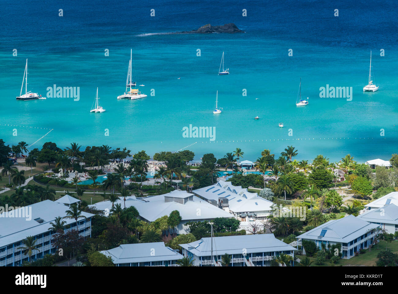 Antilles françaises, St-Martin, Anse Marcel, vue surélevée de l'Anse Marcel Marina Banque D'Images