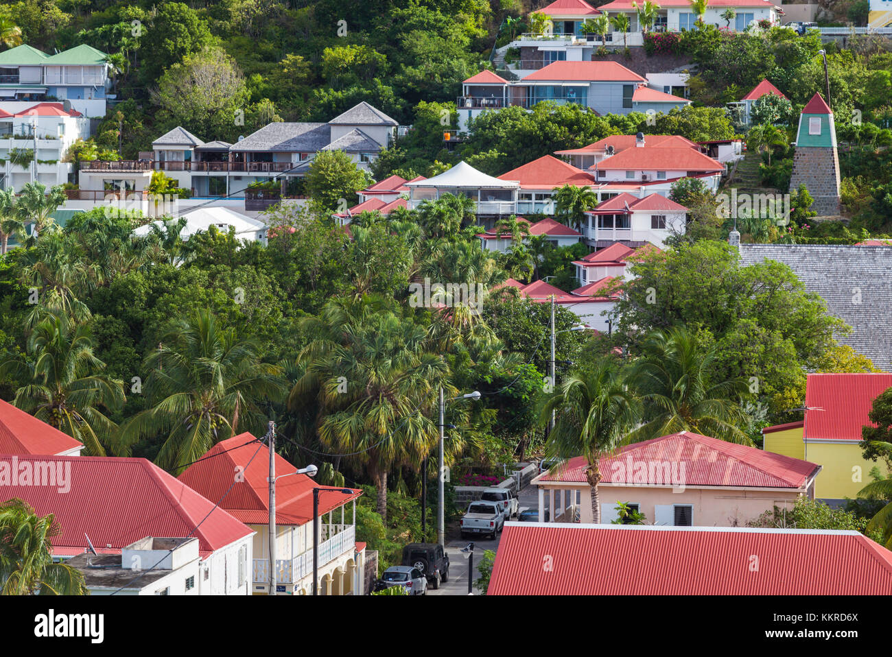 French West Indies, st-barthelemy, Gustavia, les bâtiments de la ville, elevated view Banque D'Images