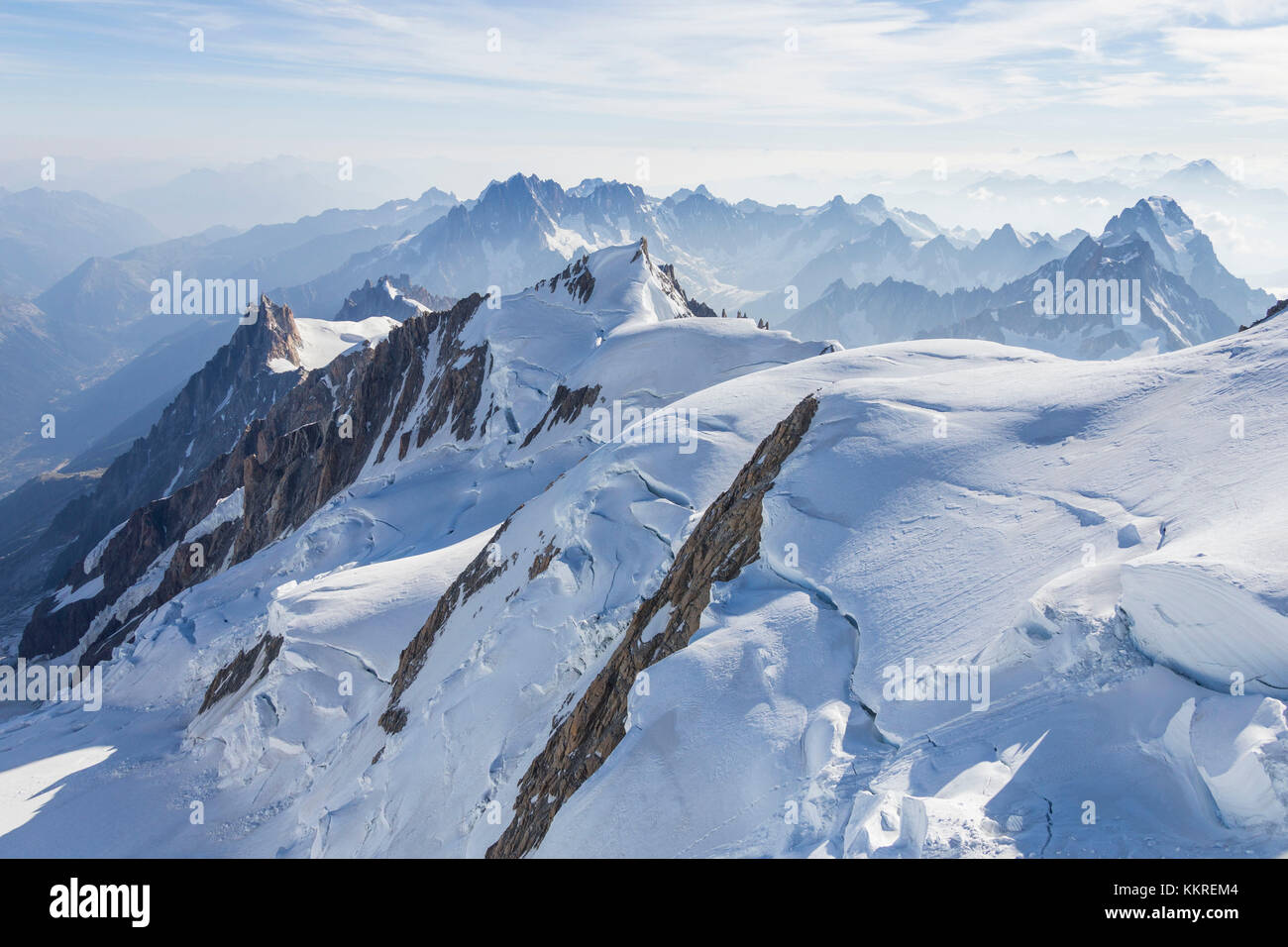 Les glaciers du Mont Blanc d'une vue aérienne. Chamonix, France, Europe Banque D'Images