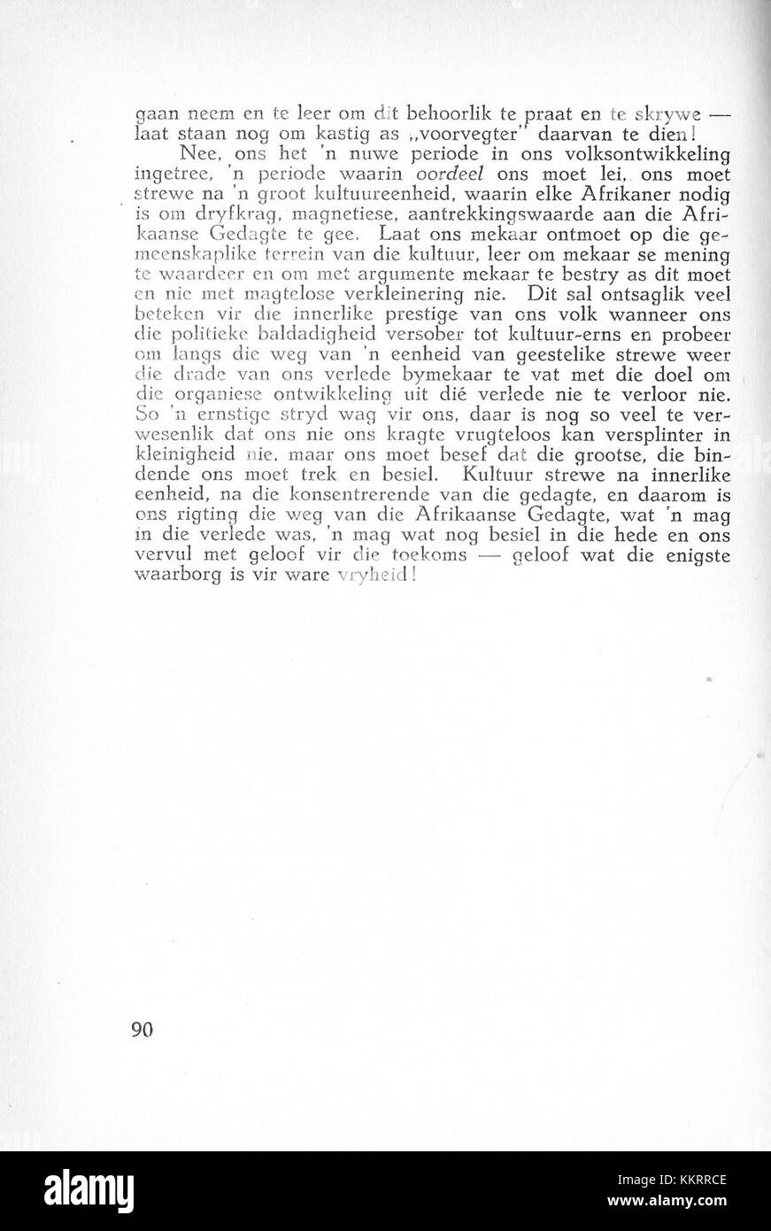 « Die Afrikaanse gedagte » est une œuvre littéraire et philosophique axée sur les perspectives culturelles, linguistiques et politiques de la communauté afrikaans. Le texte aborde le développement de la pensée et de l'identité afrikaner en Afrique du Sud. Banque D'Images