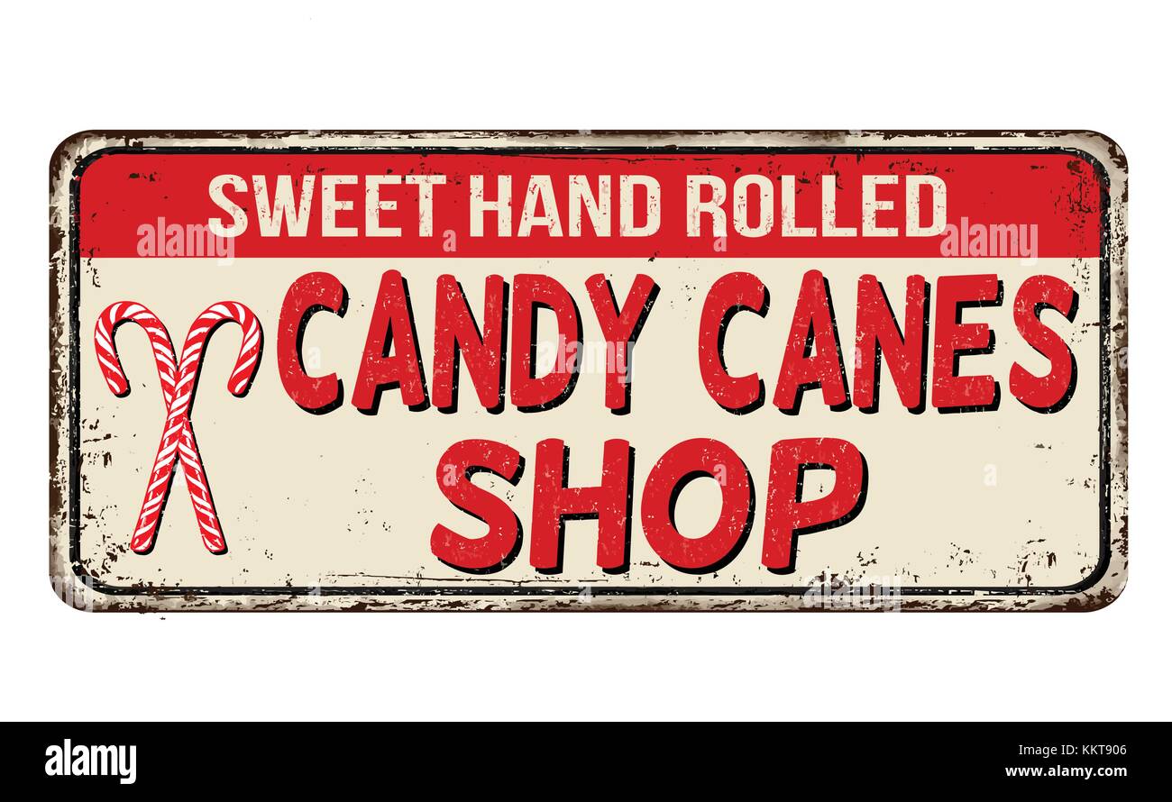 Candy Cane shop vintage métal rouillé signe sur un fond blanc, vector illustration Illustration de Vecteur