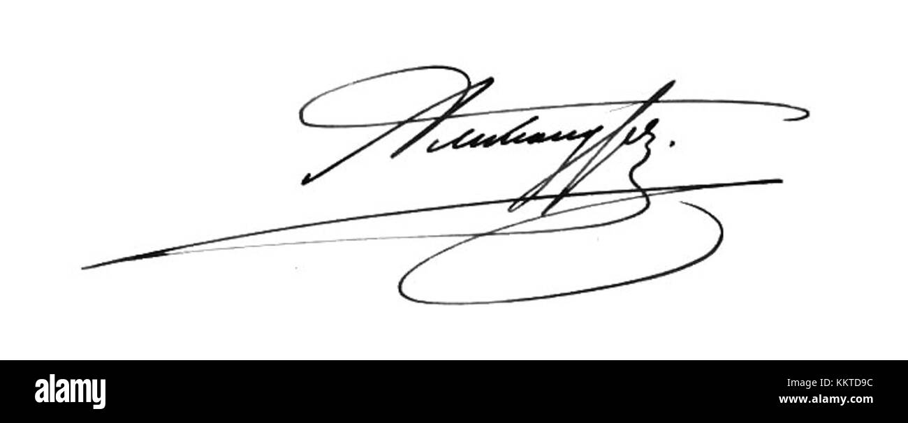 La signature d'Alexandre III, un personnage historique, reflète son style personnel d'autographe, qui fait partie de son héritage documenté dans les archives historiques. Banque D'Images