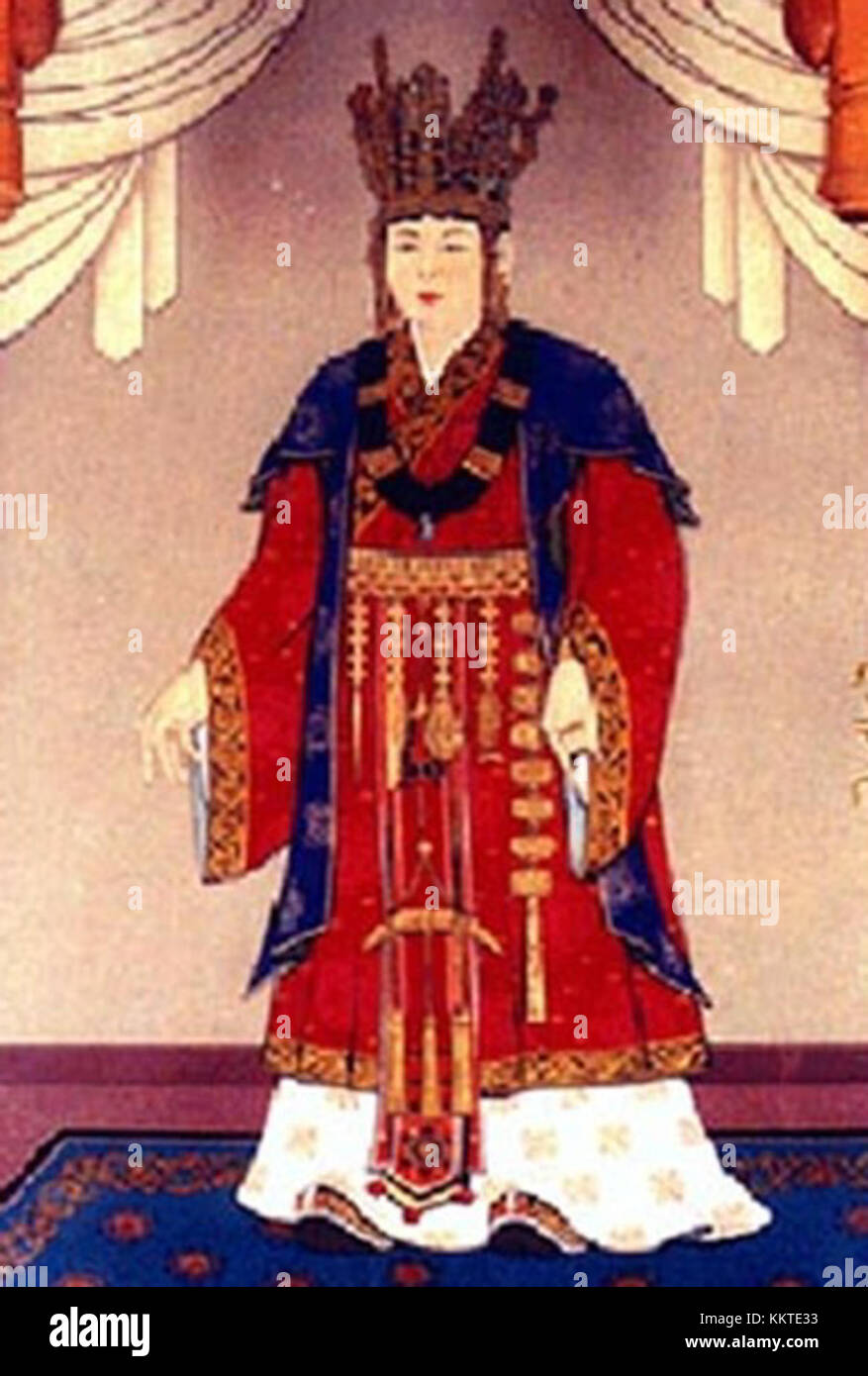 La reine Seondeok (R. 632-647) est la première femme souveraine du Royaume de Silla en Corée. Son règne est connu pour ses réalisations culturelles et ses efforts pour renforcer le pouvoir de Silla. Banque D'Images