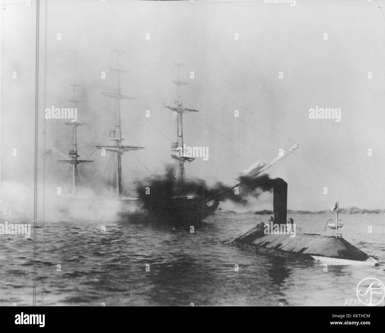 Une scène du film de 1939 *John Ericsson segraren vid Hampton Road* décrit des événements historiques liés à la guerre de Sécession. Le film se concentre sur les contributions de John Ericsson à la victoire de l'Union à la bataille de Hampton Roads. Banque D'Images