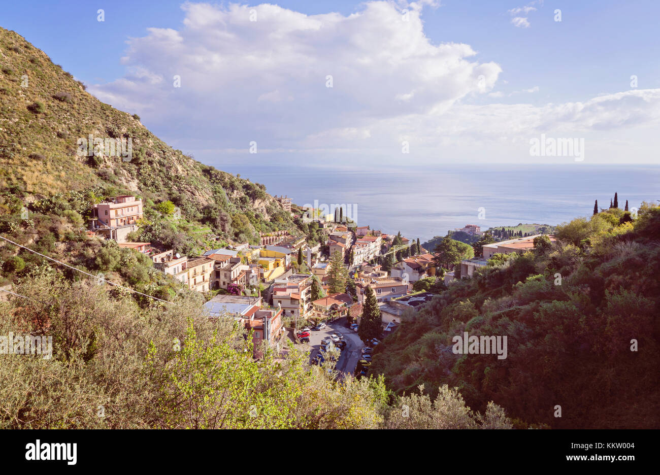 Vue panoramique sur la baie de Taormine Banque D'Images