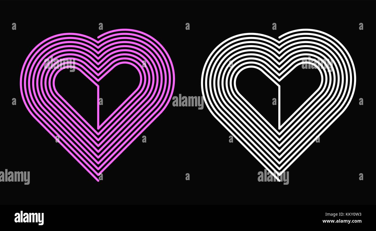 Vector blanc et rose coeur. silhouette de coeur formé par ligne courbe dans la forme en spirale, isolé sur fond blanc Illustration de Vecteur