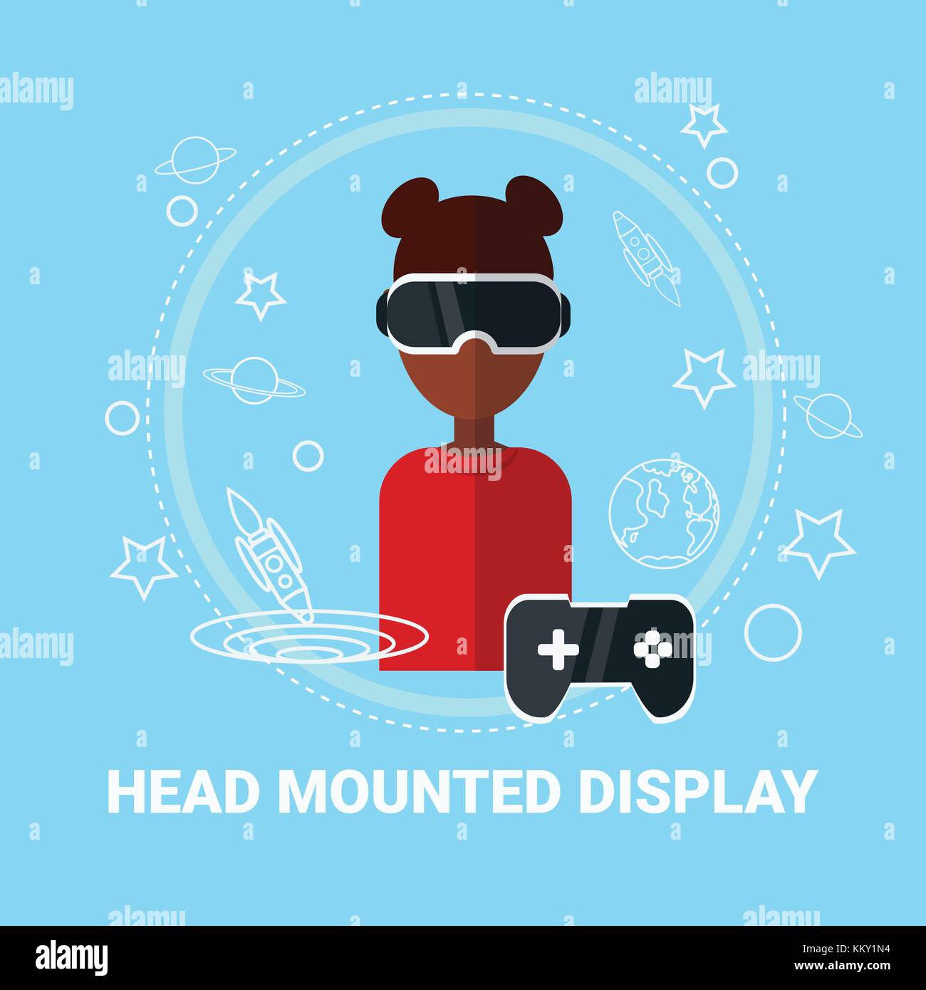 Afficher la tête de african american woman wearing casque de réalité virtuelle technologie concept de jeu moderne Illustration de Vecteur