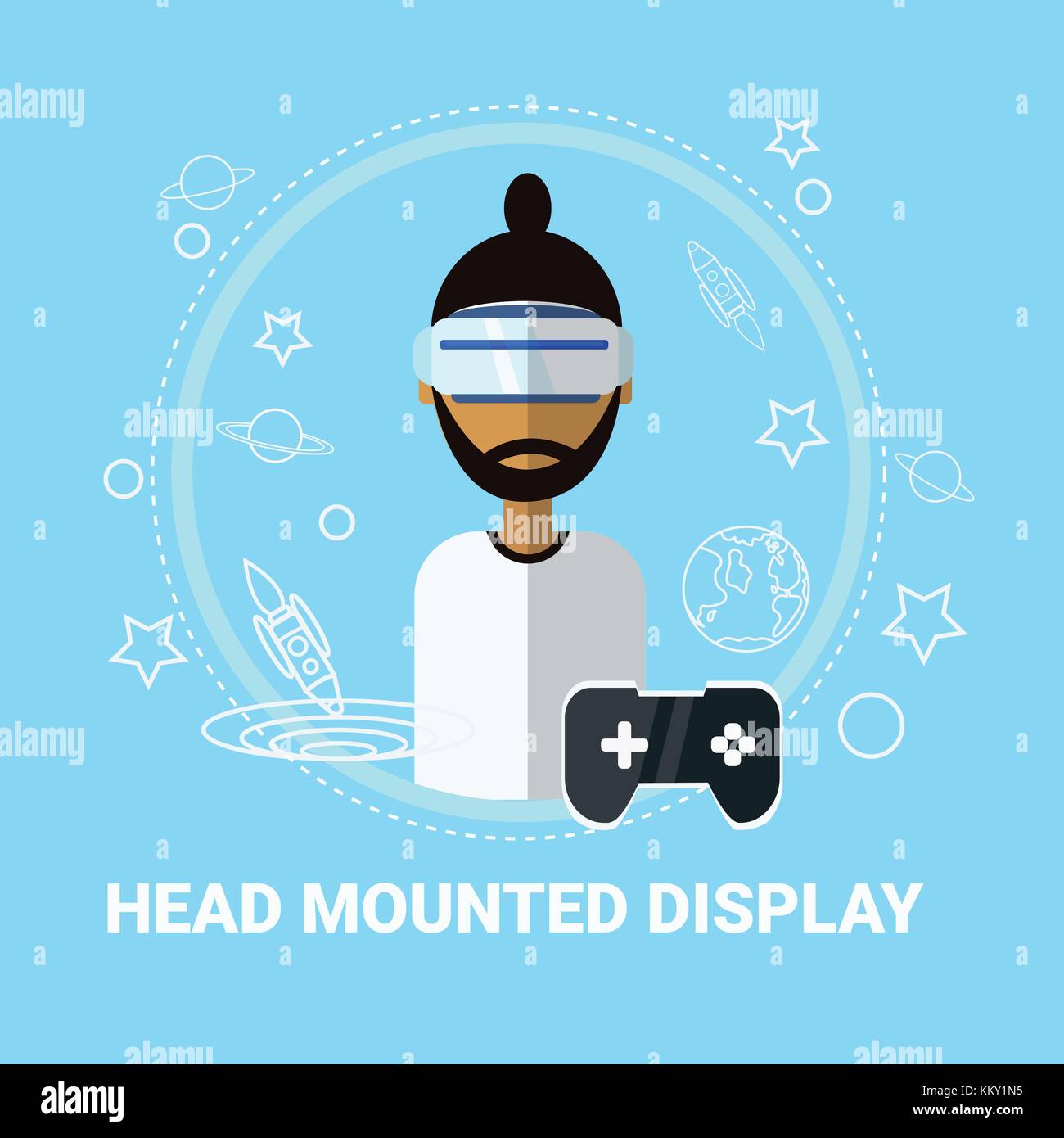 Afficher la tête homme portant un casque de réalité virtuelle technologie concept de jeu moderne Illustration de Vecteur