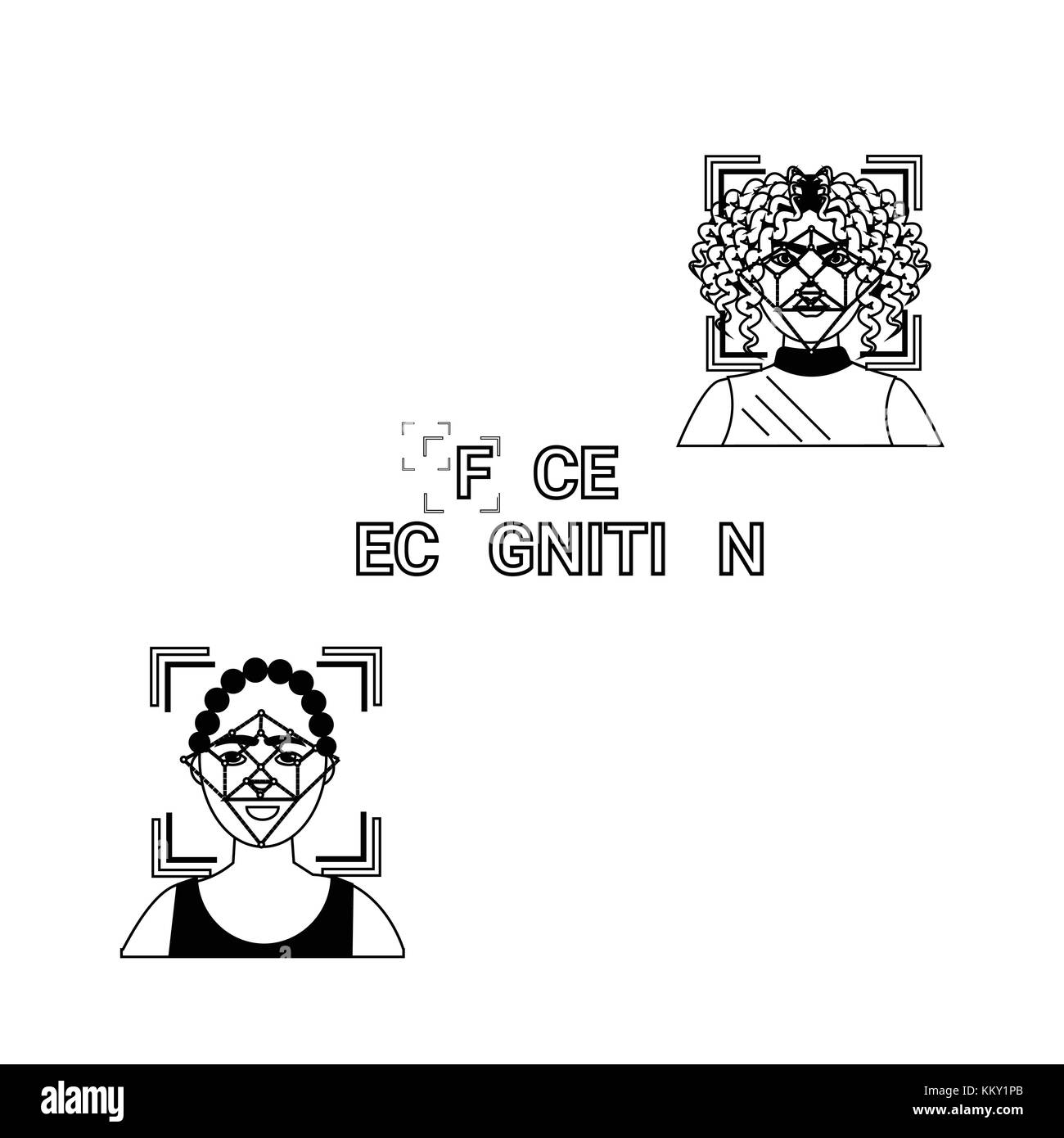 La reconnaissance faciale icons set accès identification biométrique concept d'identité Illustration de Vecteur