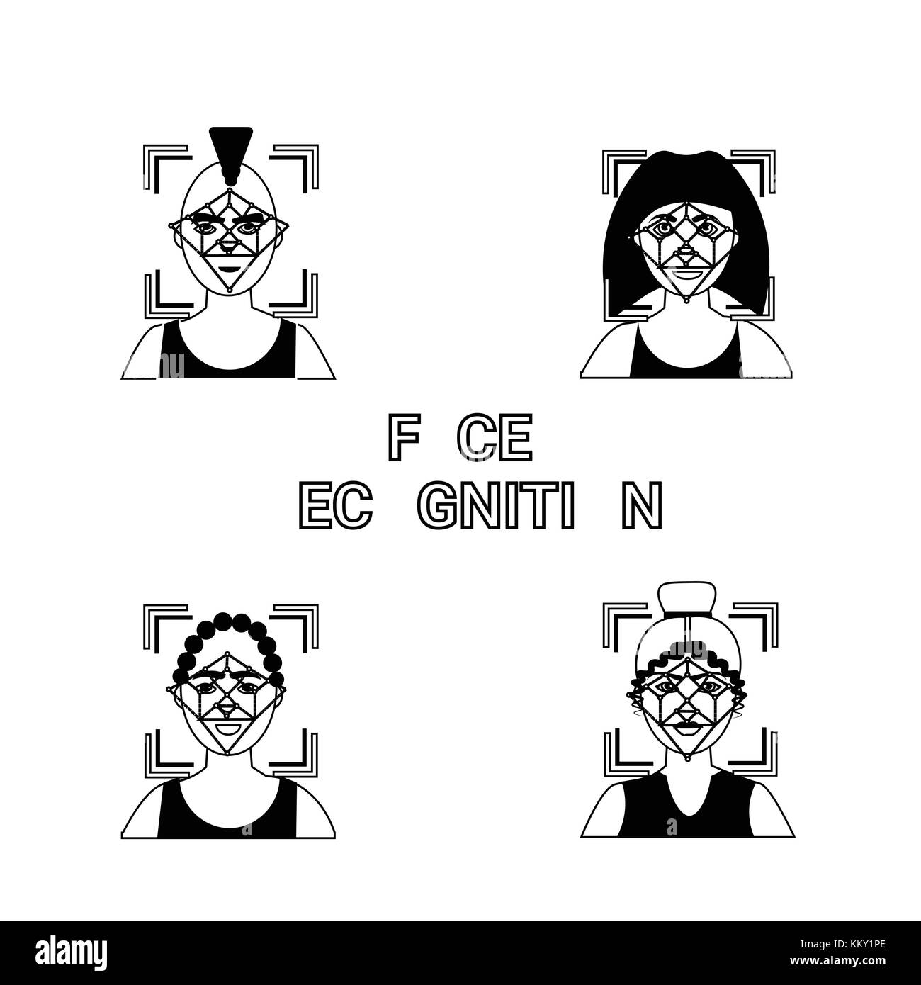 La reconnaissance faciale icons set accès identification biométrique concept d'identité Illustration de Vecteur