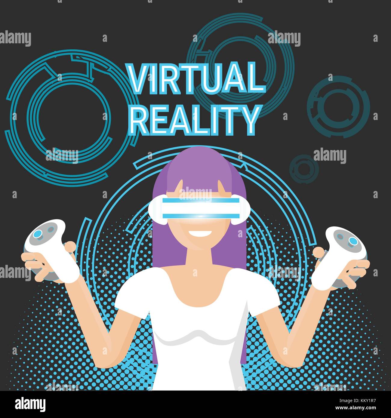 Jeu de réalité virtuelle Femme portant des lunettes vr tenir un contrôleur de jeu la technologie moderne concept Illustration de Vecteur