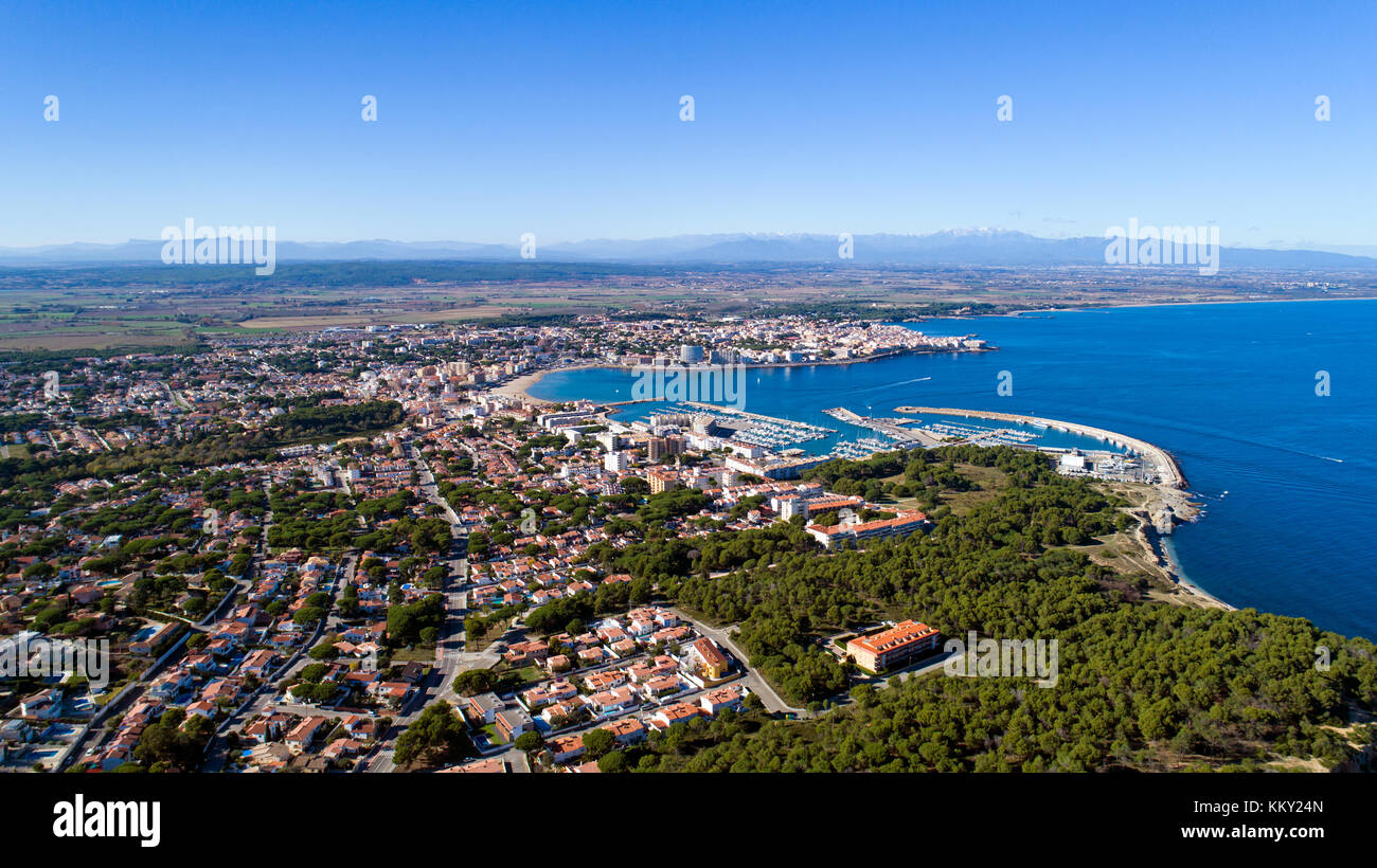 Photographie aérienne de la ville de l'escala en espagne Banque D'Images