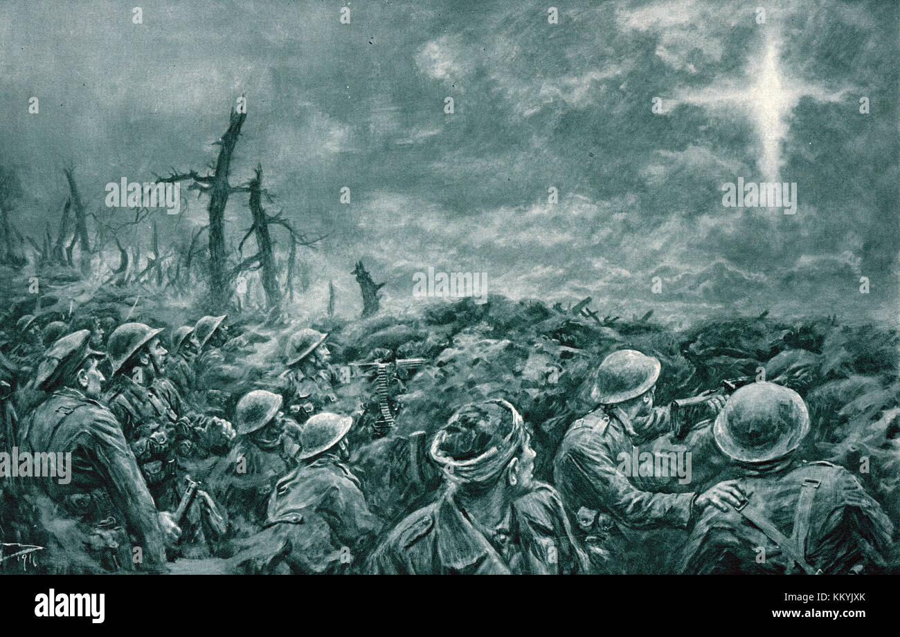 Vision de la croix sur les tranchées, bataille de la PREMIÈRE GUERRE MONDIALE, Front de l'Ouest, France, 1916 Banque D'Images