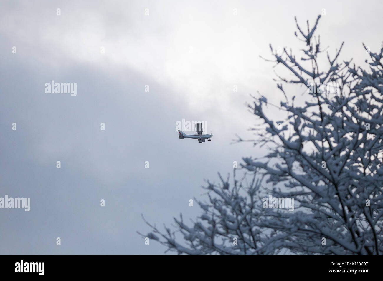 L'hiver la neige sur les branches des arbres et nuages blancs nature pittoresque Banque D'Images