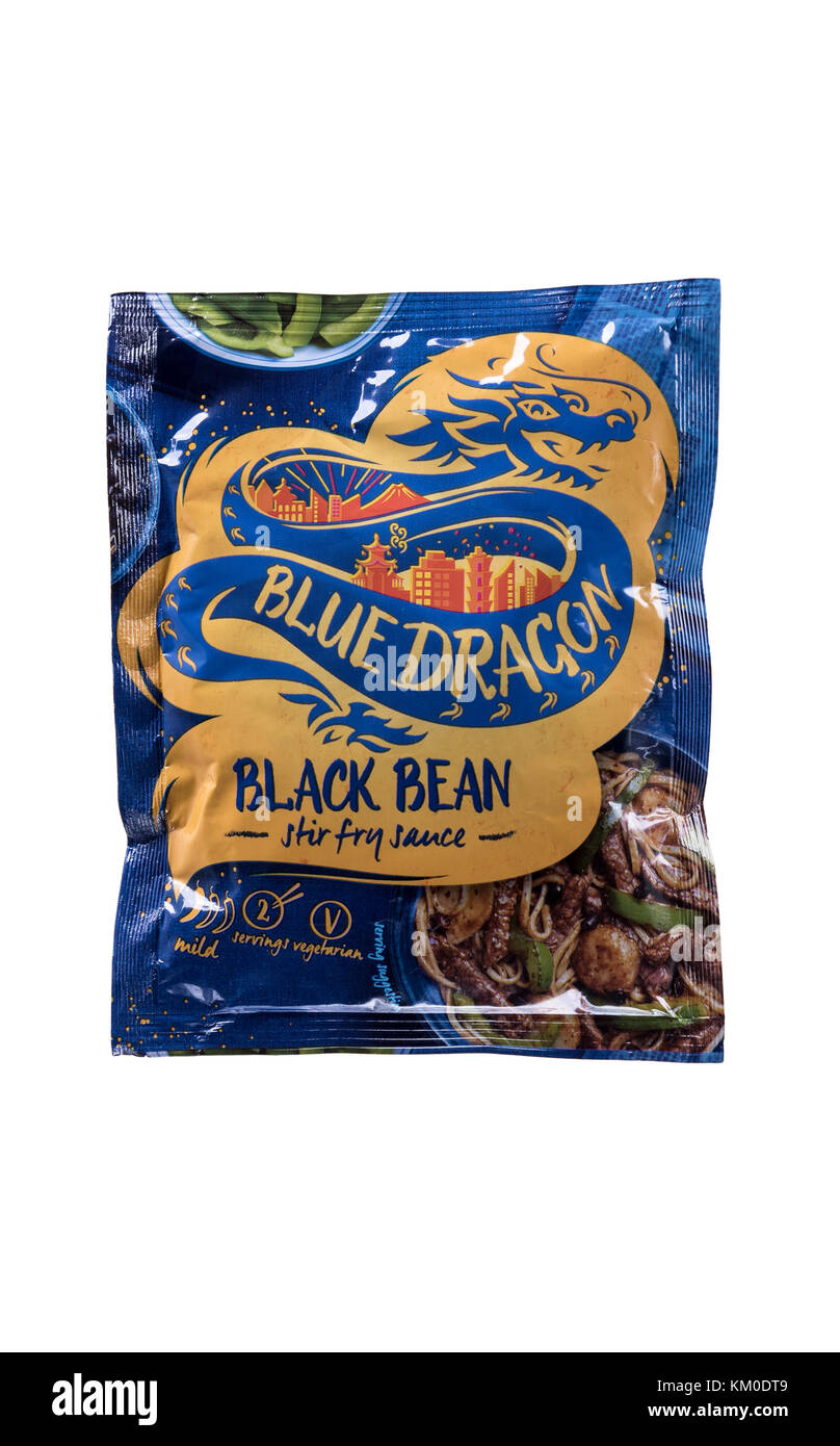 Dragon bleu sauce sauté, le sachet d'emballage alimentaire. Banque D'Images
