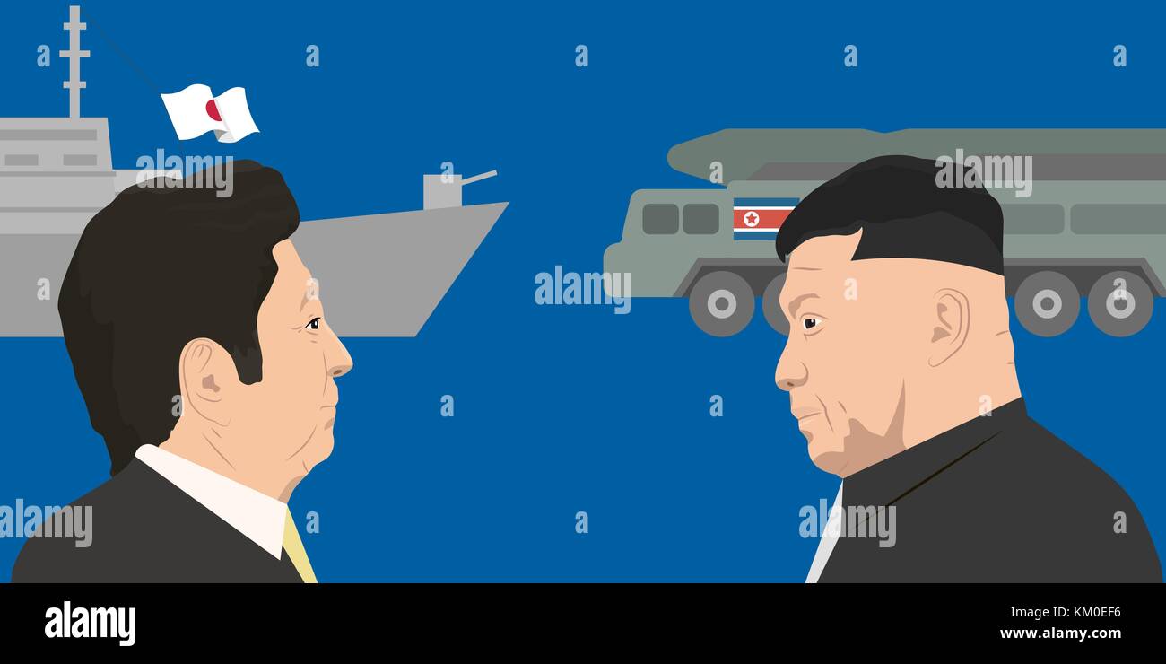 02.12.2017 Editorial illustration de Shinzo Abe et Kim Jong-un portraits. Le japon et la Corée du Nord relations. Illustration de Vecteur