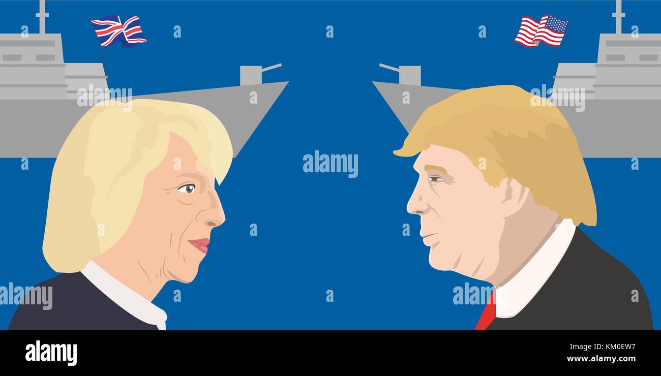 02.12.2017 illustration éditoriale du premier ministre britannique theresa may et le président américain Donald Trump. Illustration de Vecteur