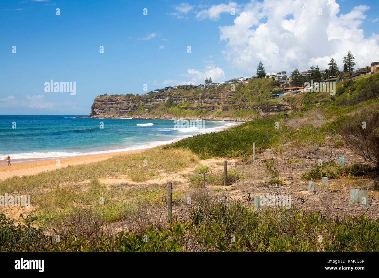 Avis de Bungan beach et l'océan sur les plages du nord de Sydney, Nouvelle Galles du Sud, Australie Banque D'Images