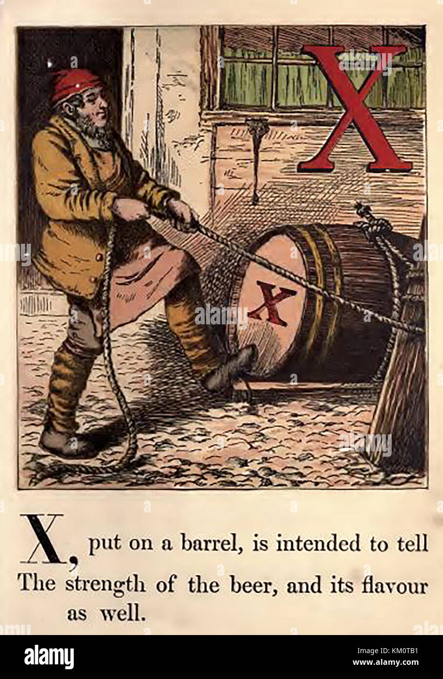 Une couleur historique Victorian children's ABC book illustration - X marqués sur barils pour montrer la force et la qualité de Banque D'Images