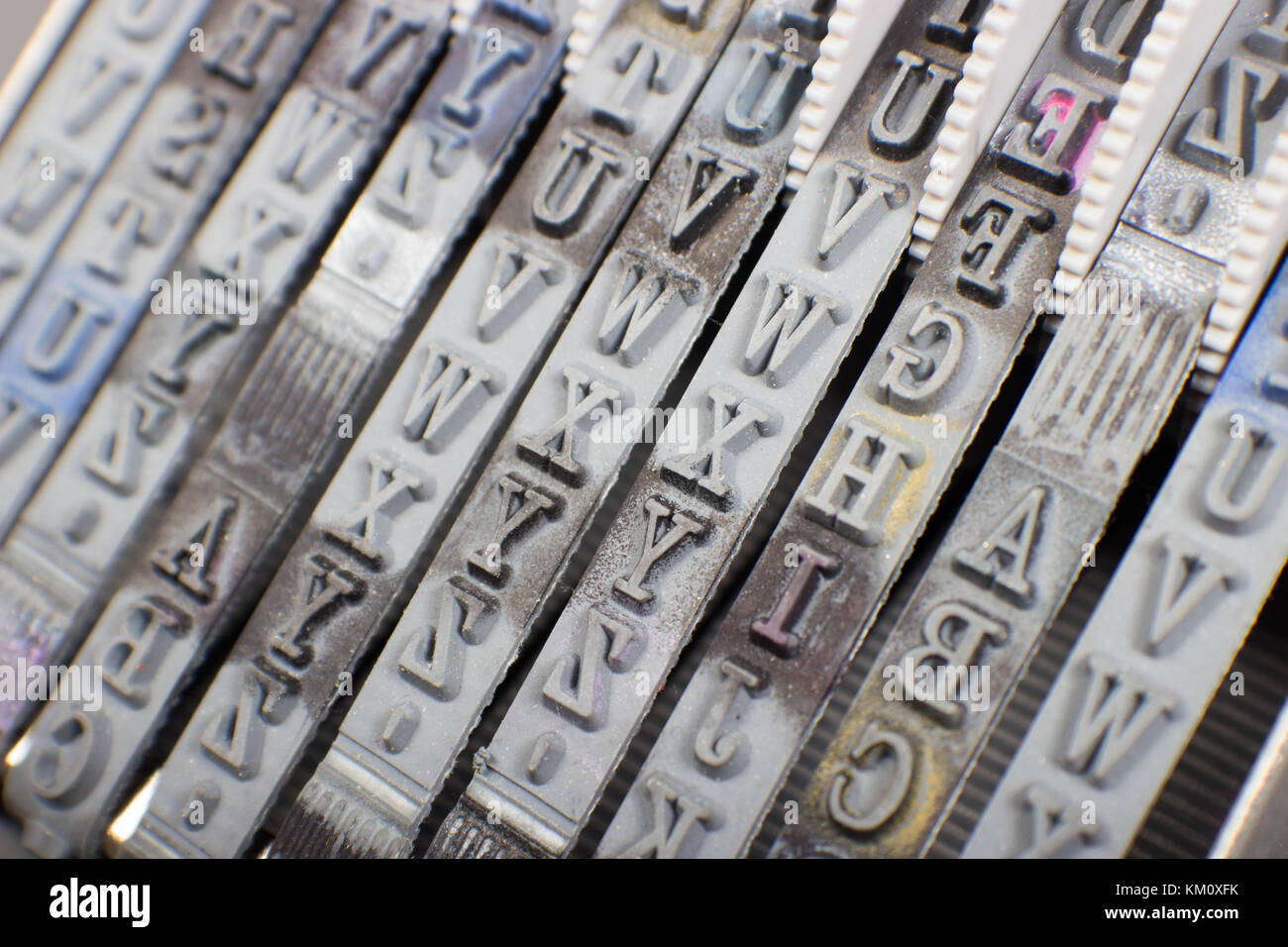 Close up of rubber stamps d'encre avec alpha et des numéros Banque D'Images