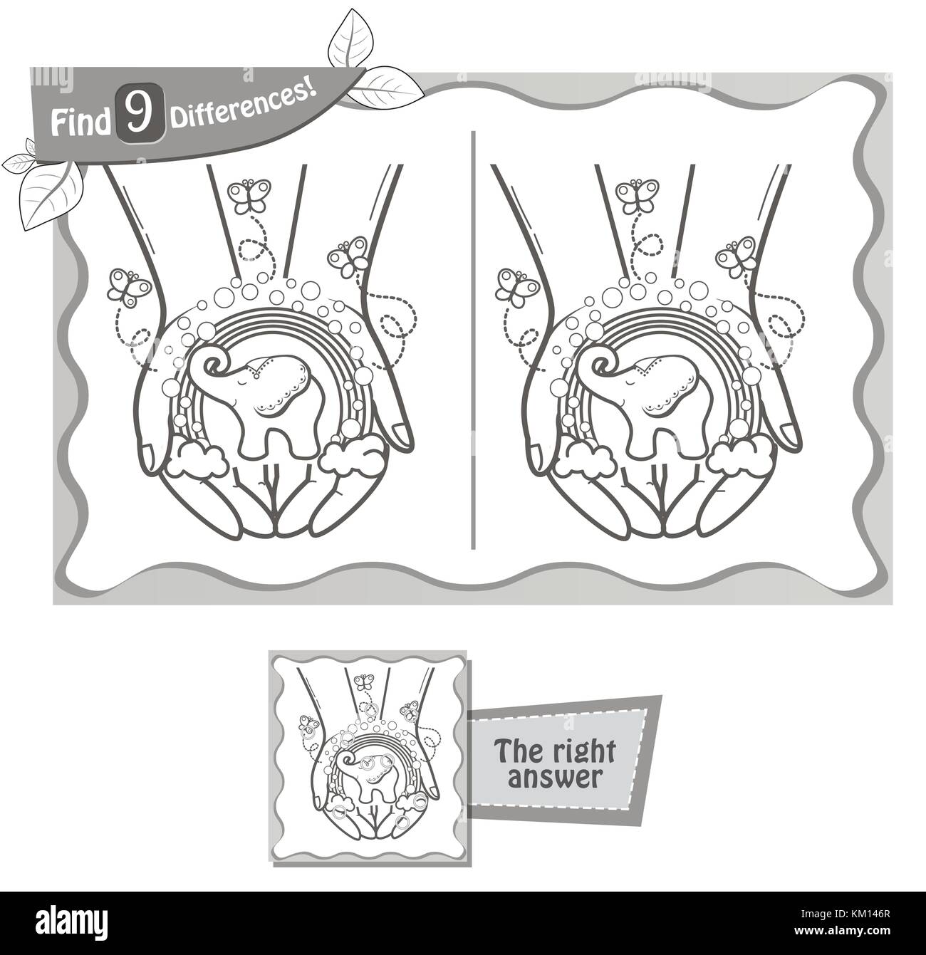 Jeu visuel pour enfants et adultes. tâche de trouver 9 différences entre les mains avec de l'imagination. noir et blanc vector illustration Illustration de Vecteur