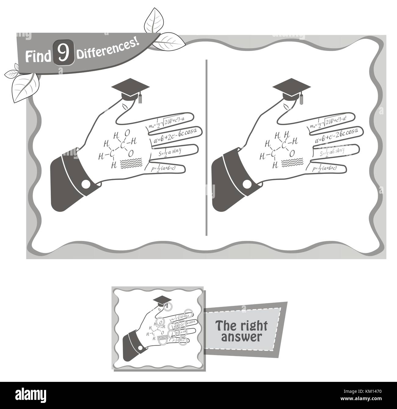 Jeu visuel pour enfants et adultes. tâche de trouver 9 différences dans la main d'un élève. vector illustration noir et blanc Illustration de Vecteur