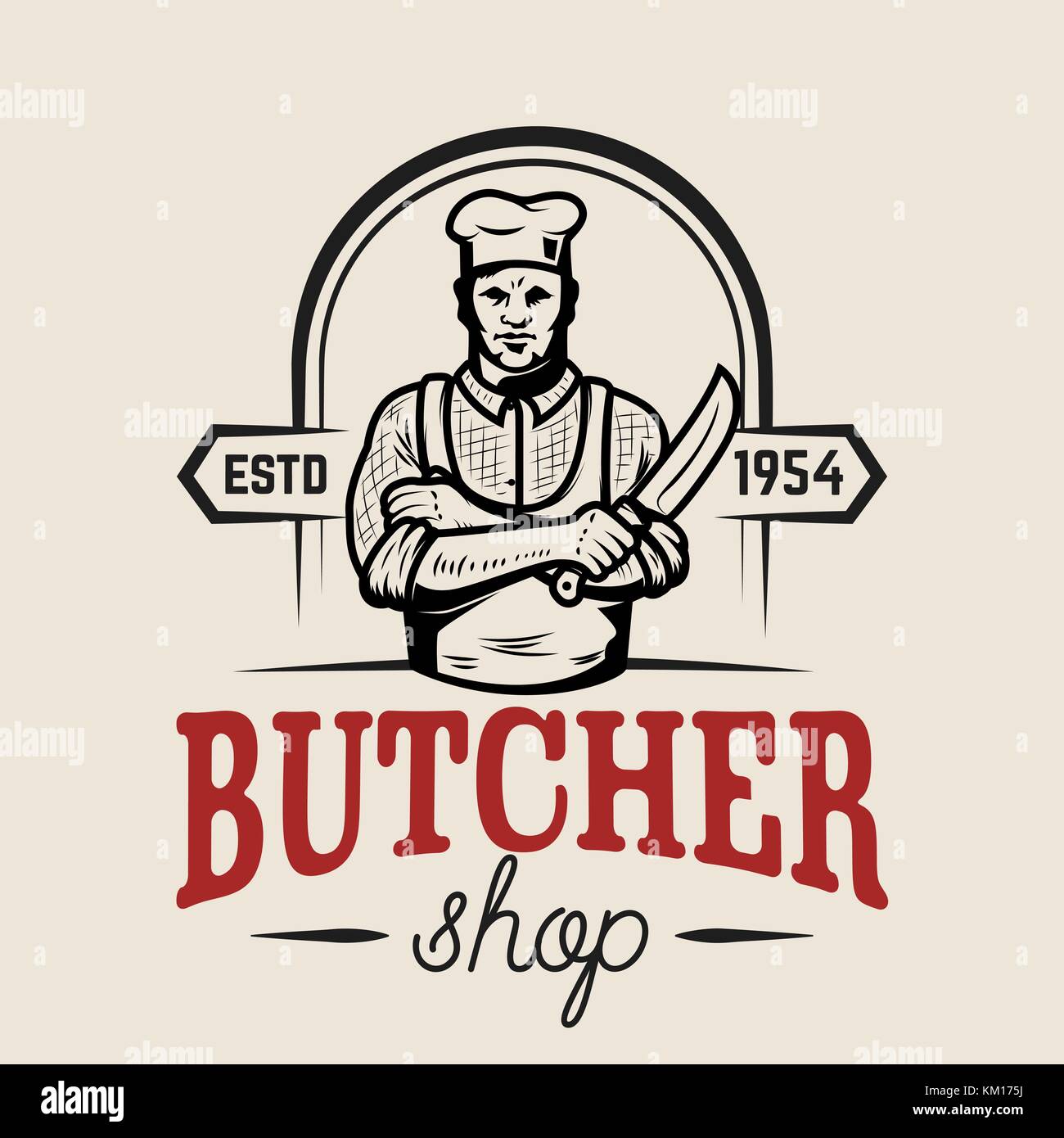 Butcher avec couteau. élément de conception pour emblème, signe, étiquette, de l'affiche. vector illustration Illustration de Vecteur