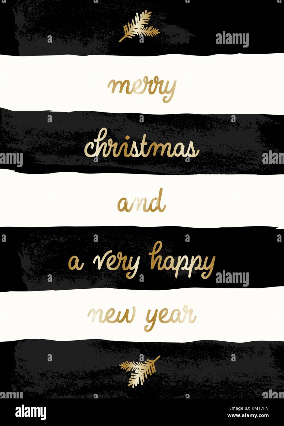 La conception typographique de Noël et du nouvel an, modèle de carte de vœux avec texte en doré sur fond noir et blanc. Illustration de Vecteur