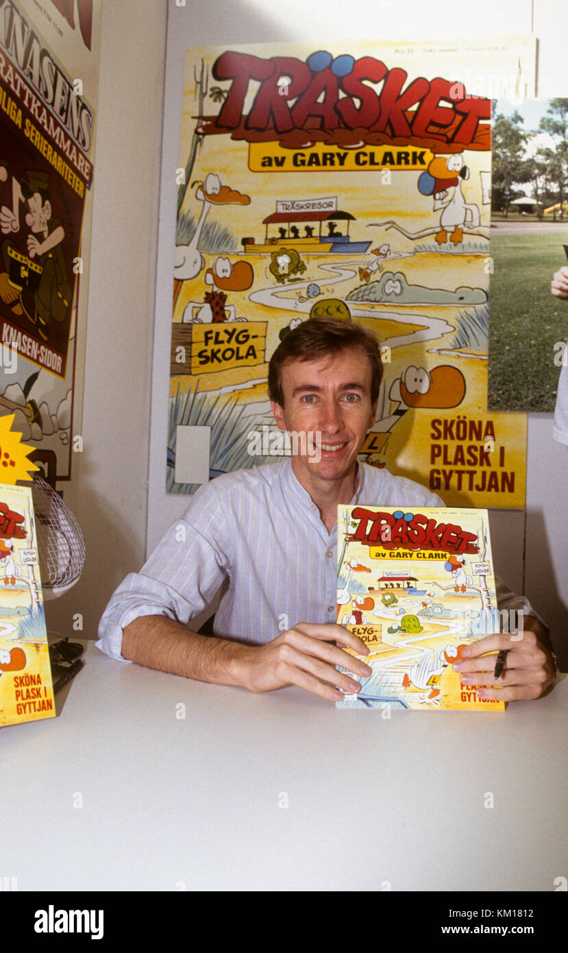 Gary Clark série australienne dessinateur avec l'album le marais à Göteborg Book Fair 1989 Banque D'Images